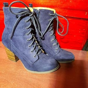 Navy Blue Suede Ankle Boots Size 6